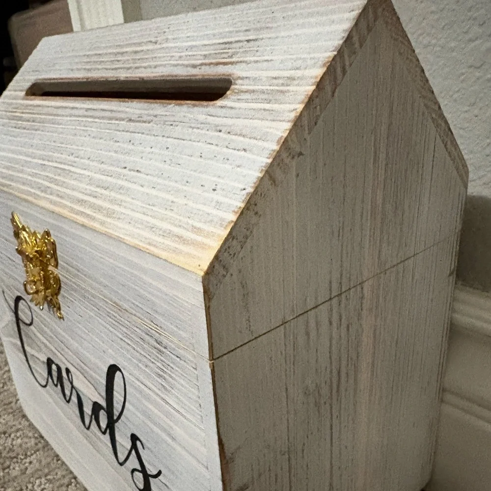 Wooden 'Cards' Box with Gold Accent - White